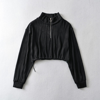 Lühike kõrge krae ja lukuga naiste dressipluus