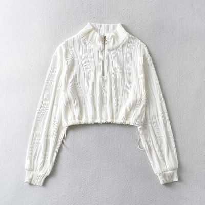 Lühike kõrge krae ja lukuga naiste dressipluus