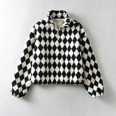 Tõmbluku ja kõrge kraega naiste suleline dressipluus