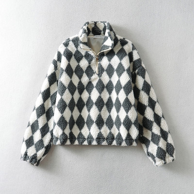 Tõmbluku ja kõrge kraega naiste suleline dressipluus