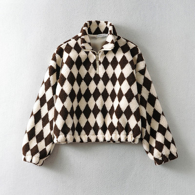 Tõmbluku ja kõrge kraega naiste suleline dressipluus