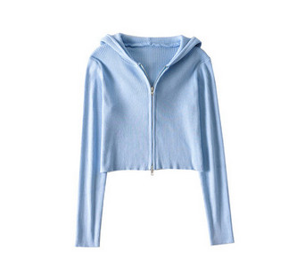 Γυναικείο φούτερ κοντό απλό μοντέλο με κουκούλα και φερμουάρ