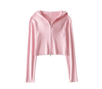 Γυναικείο φούτερ κοντό απλό μοντέλο με κουκούλα και φερμουάρ