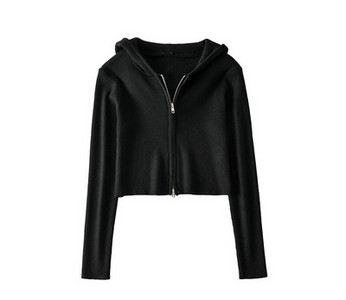 Γυναικείο φούτερ κοντό απλό μοντέλο με κουκούλα και φερμουάρ