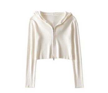 Γυναικείο φούτερ κοντό απλό μοντέλο με κουκούλα και φερμουάρ