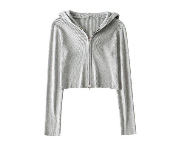 Γυναικείο φούτερ κοντό απλό μοντέλο με κουκούλα και φερμουάρ