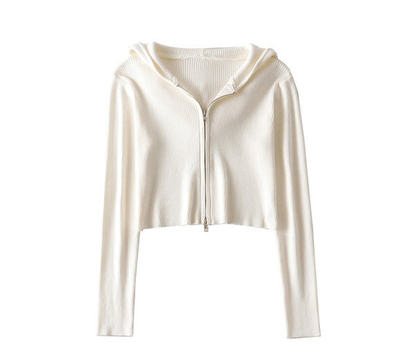 Γυναικείο φούτερ κοντό απλό μοντέλο με κουκούλα και φερμουάρ