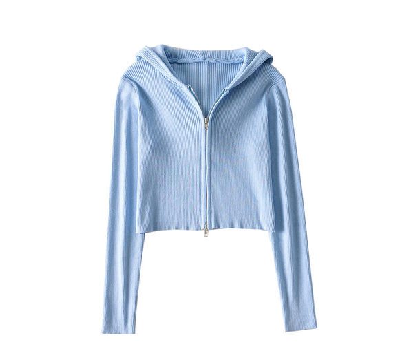 Γυναικείο φούτερ κοντό απλό μοντέλο με κουκούλα και φερμουάρ