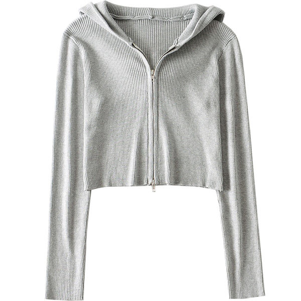 Γυναικείο φούτερ κοντό απλό μοντέλο με κουκούλα και φερμουάρ