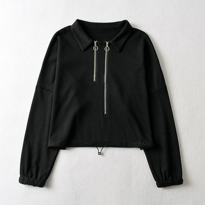 Ühevärviline tõmbluku ja pikkade varrukatega naiste dressipluus