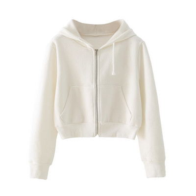 Igapäevane kapuutsiga naiste dressipluus - valget värvi