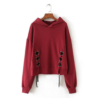 Kahes värvitoonis lipsude ja kapuutsiga naiste dressipluus