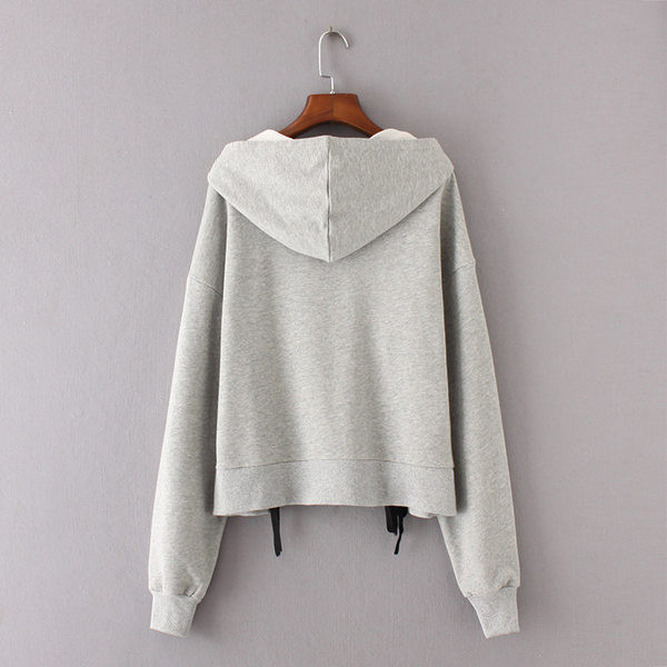 Kahes värvitoonis lipsude ja kapuutsiga naiste dressipluus