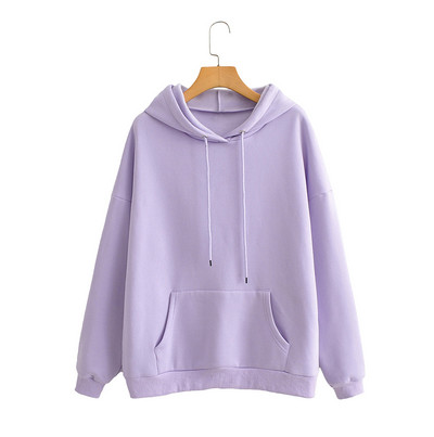 Ühevärviline tasku ja kapuutsiga naiste dressipluus