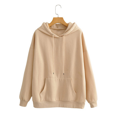 Ühevärviline tasku ja kapuutsiga naiste dressipluus