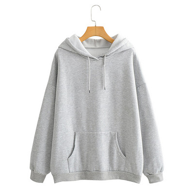 Ühevärviline tasku ja kapuutsiga naiste dressipluus