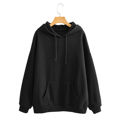 Ühevärviline tasku ja kapuutsiga naiste dressipluus