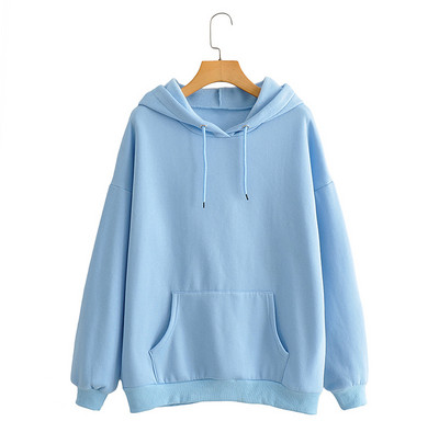 Ühevärviline tasku ja kapuutsiga naiste dressipluus