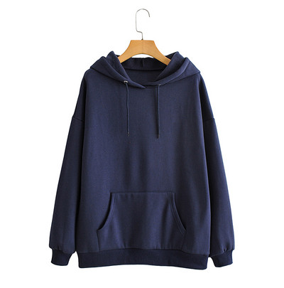 Ühevärviline tasku ja kapuutsiga naiste dressipluus