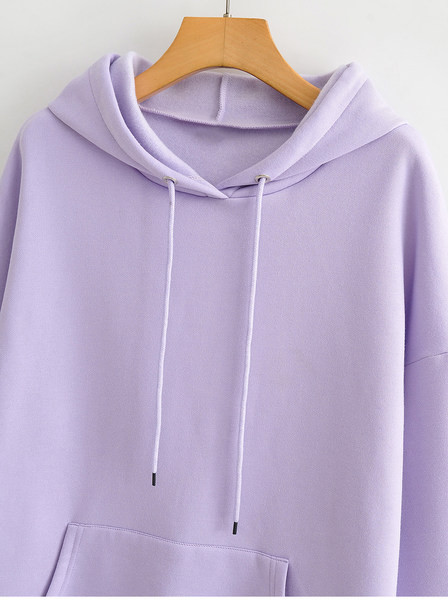 Ühevärviline tasku ja kapuutsiga naiste dressipluus