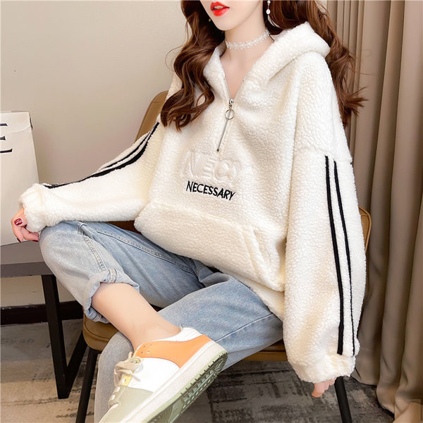 Naiste ääristega suleline dressipluus - valget värvi