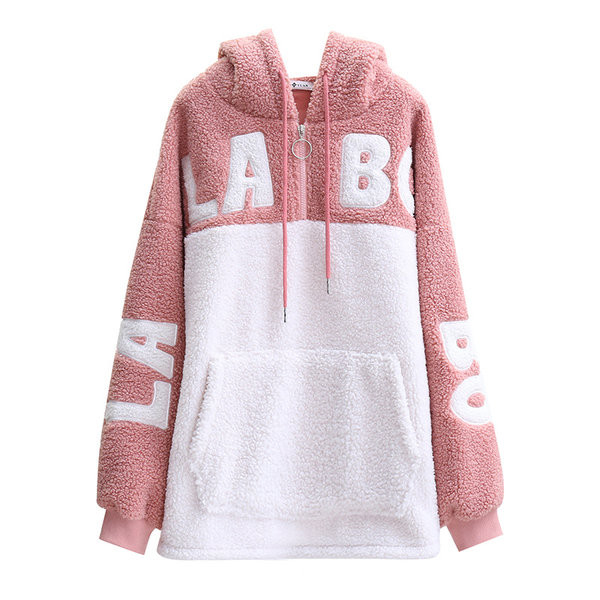 Naiste talvine plüüsist dressipluus kapuutsiga ja tikitud pealdisega