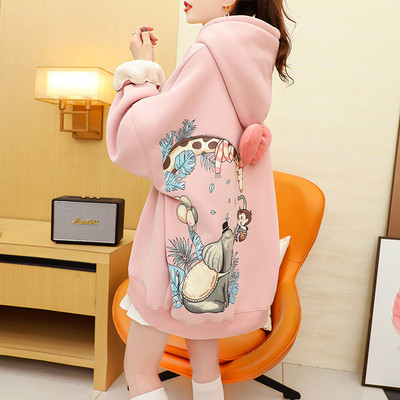 Polaarvoodri ja värvitrükiga pikk naiste dressipluus