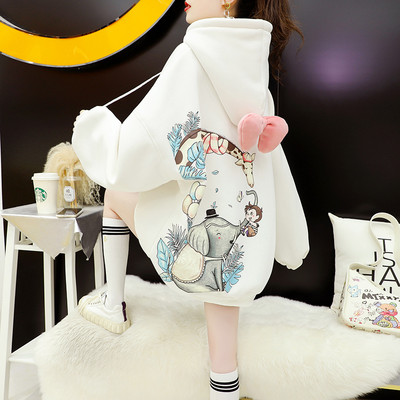 Polaarvoodri ja värvitrükiga pikk naiste dressipluus