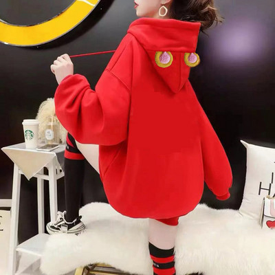 Naiste lai punane värvitrükiga dressipluus