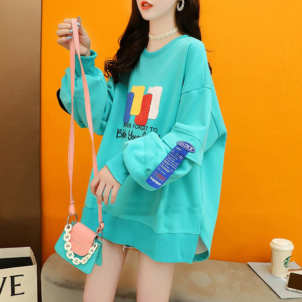 Lai sügisene dressipluus kirja ja embleemiga naistele