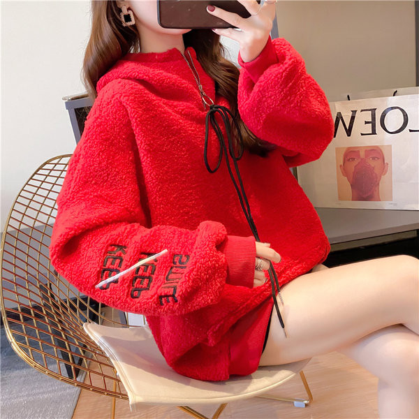 Plüss ingyenes pulóver cipzárral és hímzett felirattal