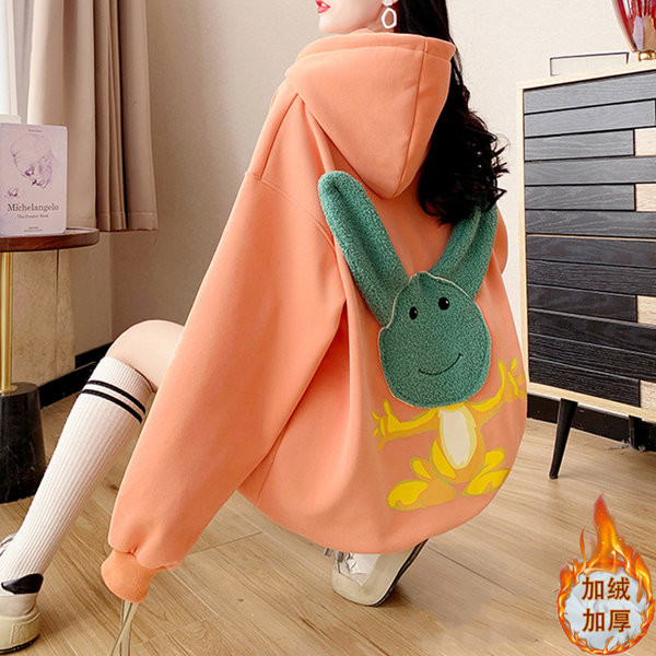 Γυναικείο φαρδύ φούτερ με 3D απλικέ και κουκούλα