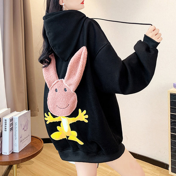 Γυναικείο φαρδύ φούτερ με 3D απλικέ και κουκούλα