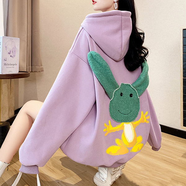 Γυναικείο φαρδύ φούτερ με 3D απλικέ και κουκούλα