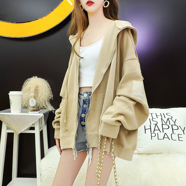 Laia mudeliga naiste dressipluus kapuutsi ja lukuga