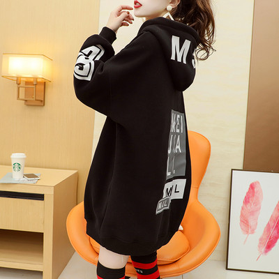 Φαρδύ μακρύ φούτερ με κουκούλα και στάμπα για γυναίκες