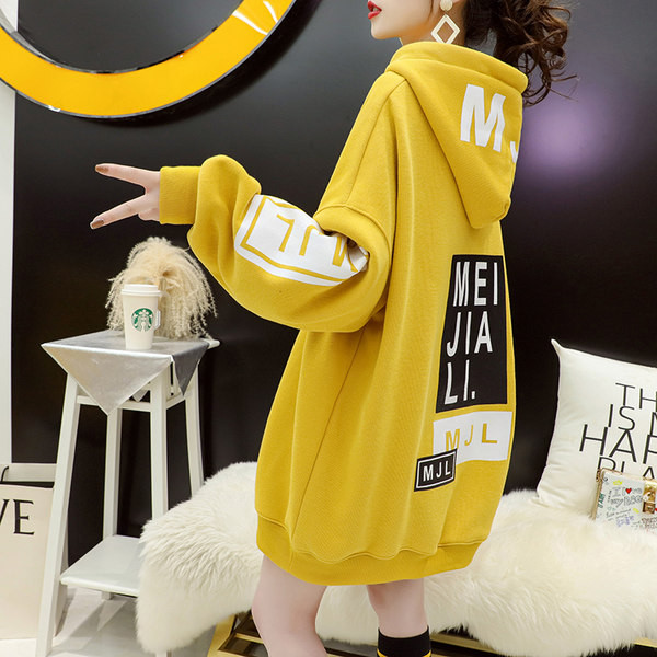 Φαρδύ μακρύ φούτερ με κουκούλα και στάμπα για γυναίκες