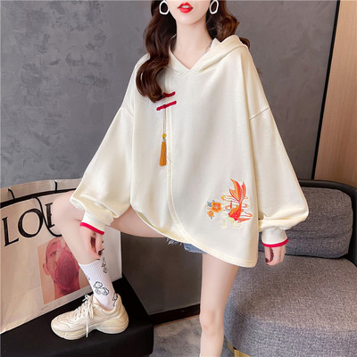 Κεντητό γυναικείο φούτερ με κουκούλα