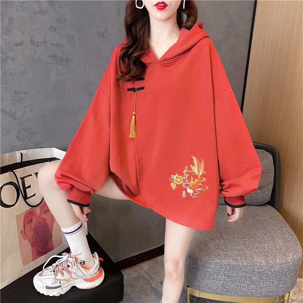 Κεντητό γυναικείο φούτερ με κουκούλα