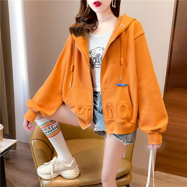 Naiste igapäevane kapuutsiga dressipluus musta ja oranži värviga