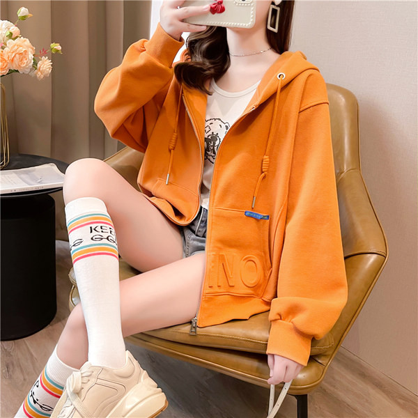 Naiste igapäevane kapuutsiga dressipluus musta ja oranži värviga