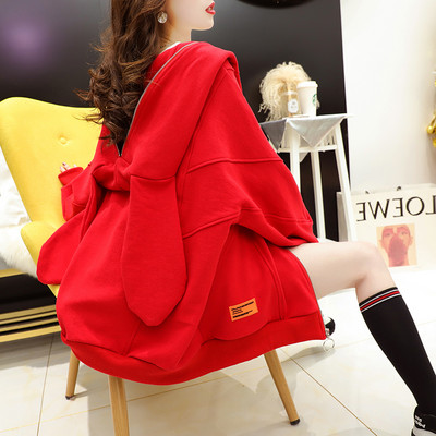 Γυναικείο φούτερ με έμβλημα και κουκούλα φαρδύ μοντέλο