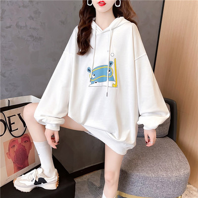 Värvilise aplikatsiooni ja kapuutsiga naiste dressipluus uus mudel