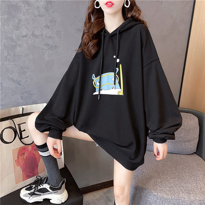 Värvilise aplikatsiooni ja kapuutsiga naiste dressipluus uus mudel