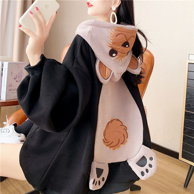 Φαρδύ φούτερ φθινοπώρου-χειμώνα με κουκούλα και τρισδιάστατο στοιχείο