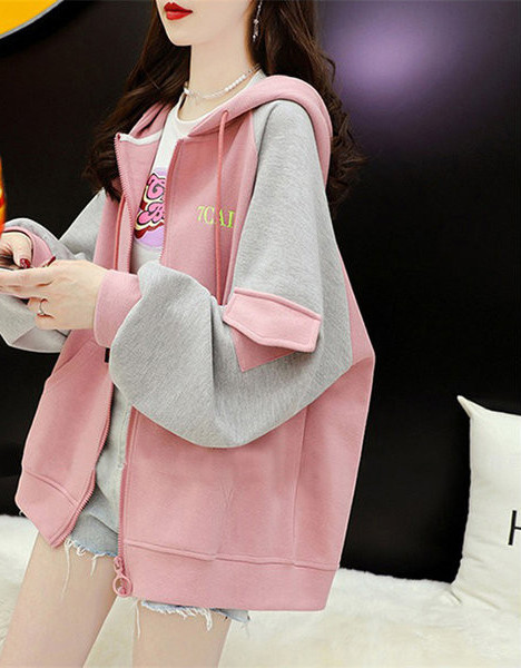 Φαρδύ μοντέλο γυναικείο φούτερ με φερμουάρ και κουκούλα