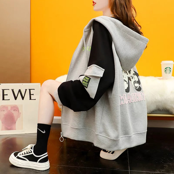 Φαρδύ μοντέλο γυναικείο φούτερ με φερμουάρ και κουκούλα