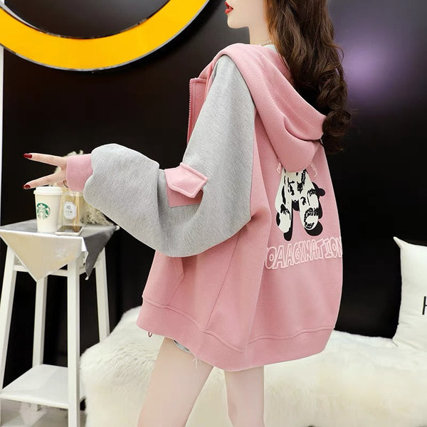 Φαρδύ μοντέλο γυναικείο φούτερ με φερμουάρ και κουκούλα