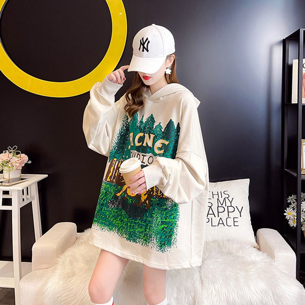 Lai naiste dressipluus värvitrükiga ja kapuutsiga