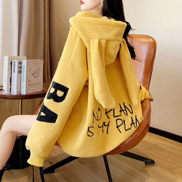 Γυναικείο πουπουλένιο φαρδύ φούτερ με τρισδιάστατο στοιχείο και επιγραφή